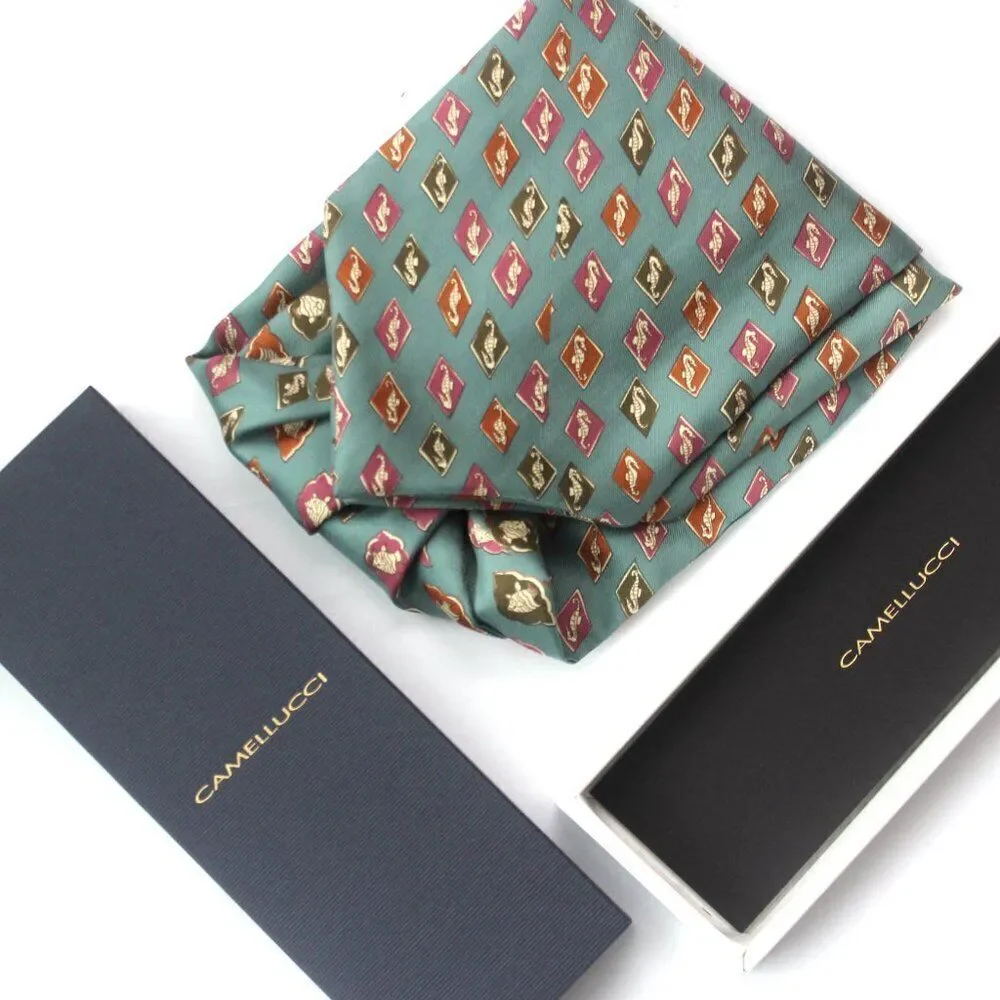 New Dusty Green Nautical Motive‎ Men's Cravat Ascot Gift Box A067